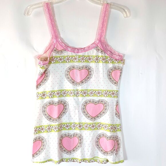 Vintage Scanty Tank Top Y2k 90's Large Lace Heart Daisy Twee Girlcore Festival - Picture 6 of 8
